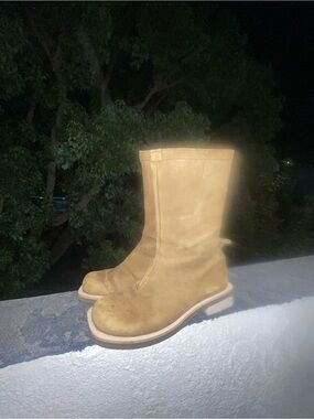 Mink Classic Women's Tan Leather Mid-Calf Moto Boots size 7